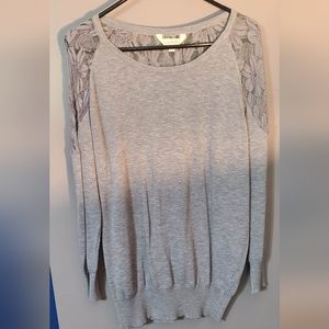 Charming Charlie Gray Long Sleeve Lace Back Design Top